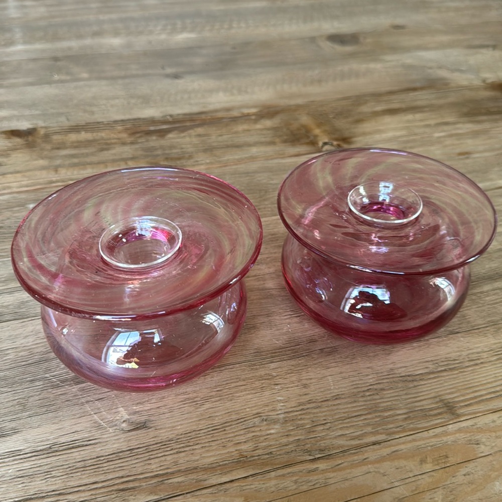 Anthropologie Pink Glass Candle Holders